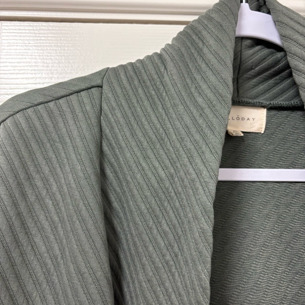 Melloday Green Ribbed Textured House Coat Robe - Picture 4 of 8
